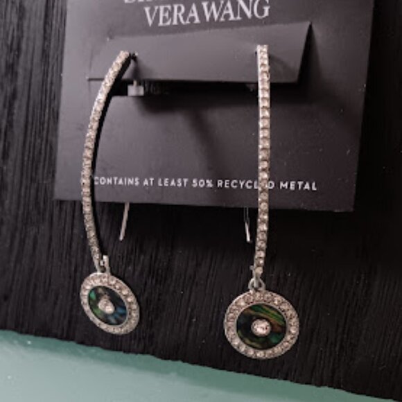 VERA WANG Mod/Contemporary Silver Abalone Clear Crystal Threader Earrings**NEW! - Picture 3 of 3